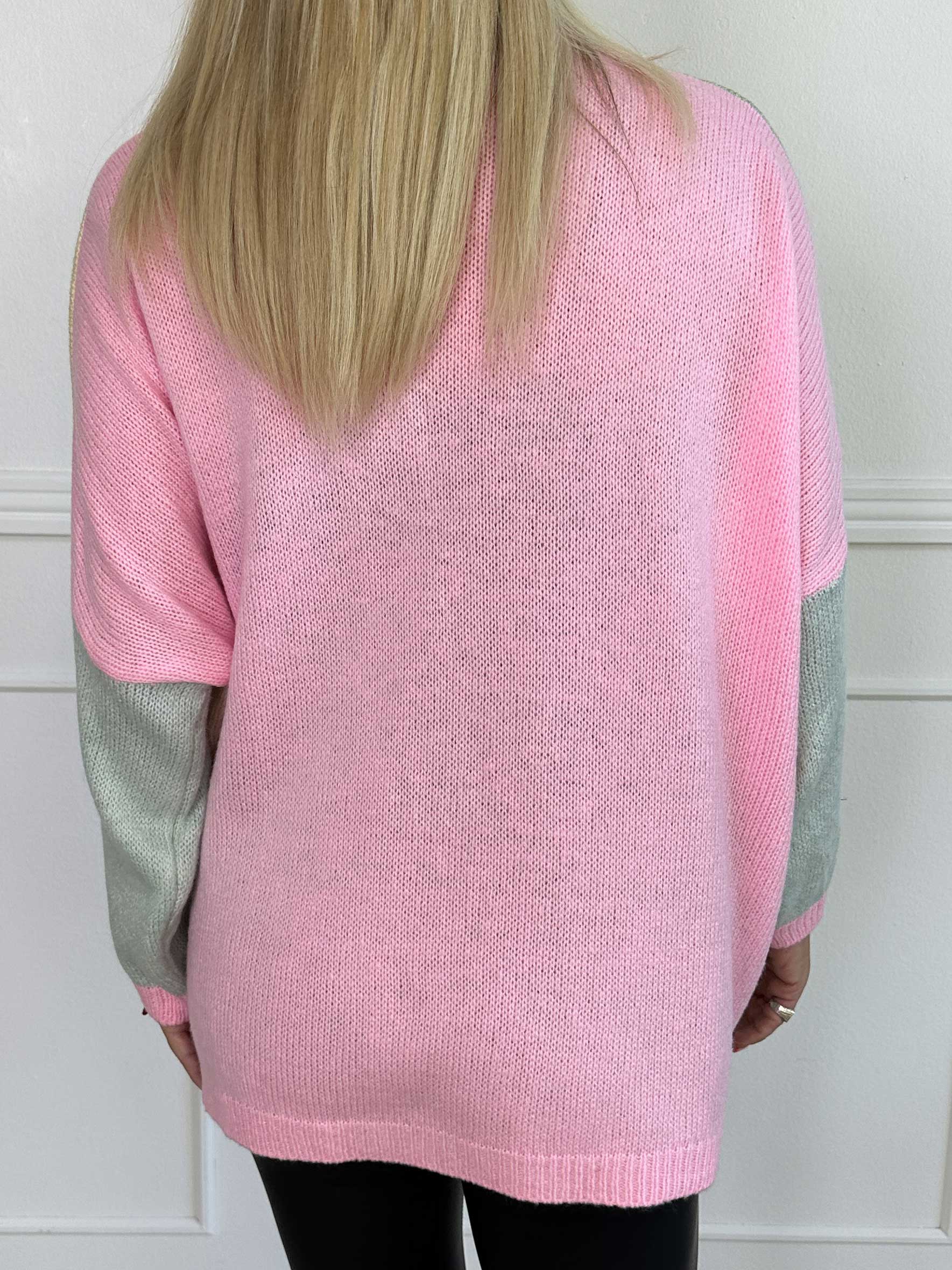 Hebe - Flerfarvet strikcardigan med guld knapper